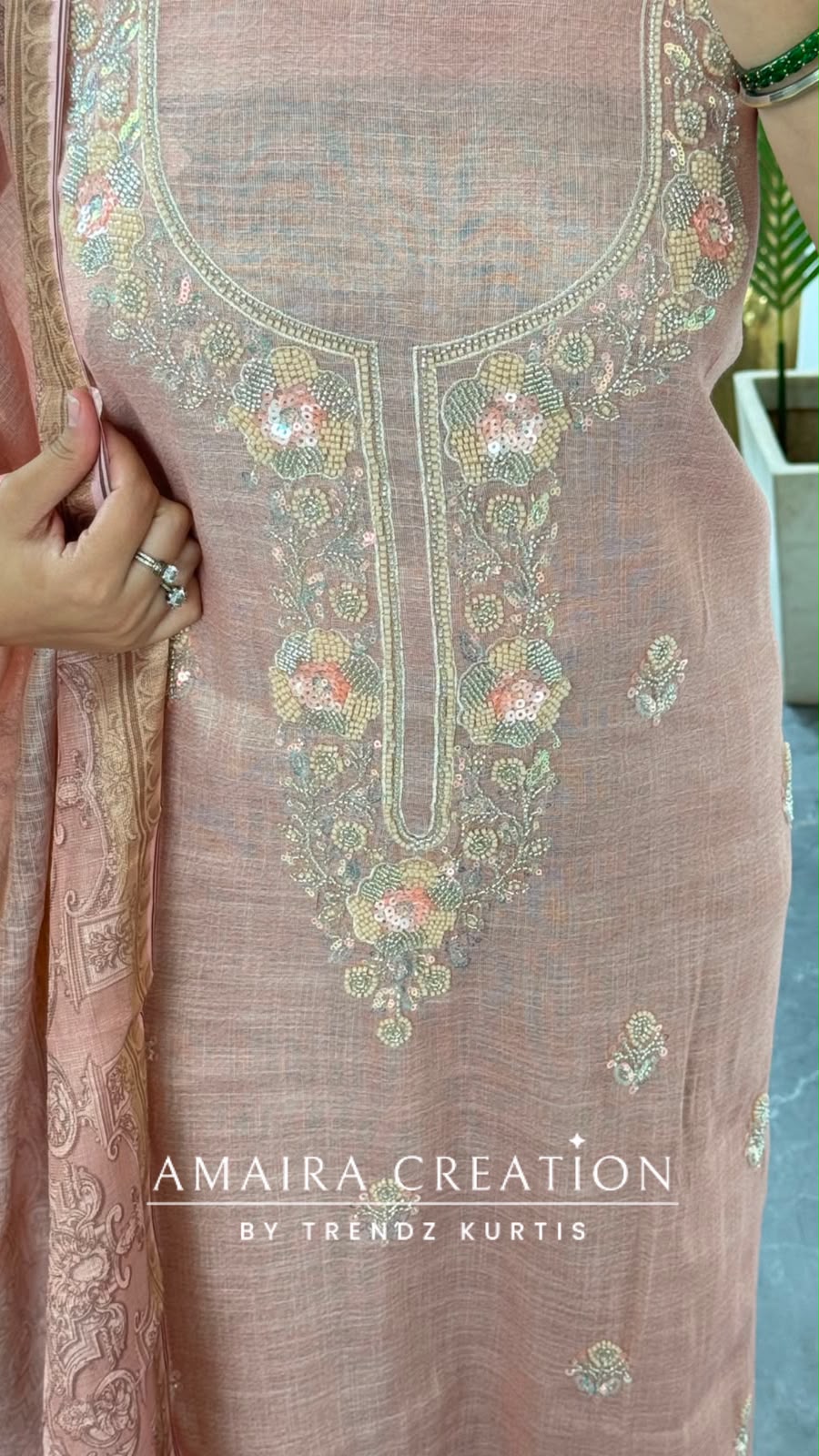Premium Shimmer Silk Peach Colour Unstitched Suit With Silk Fabric Printed Dupatta