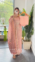 Premium Shimmer Silk Peach Colour Unstitched Suit With Silk Fabric Printed Dupatta