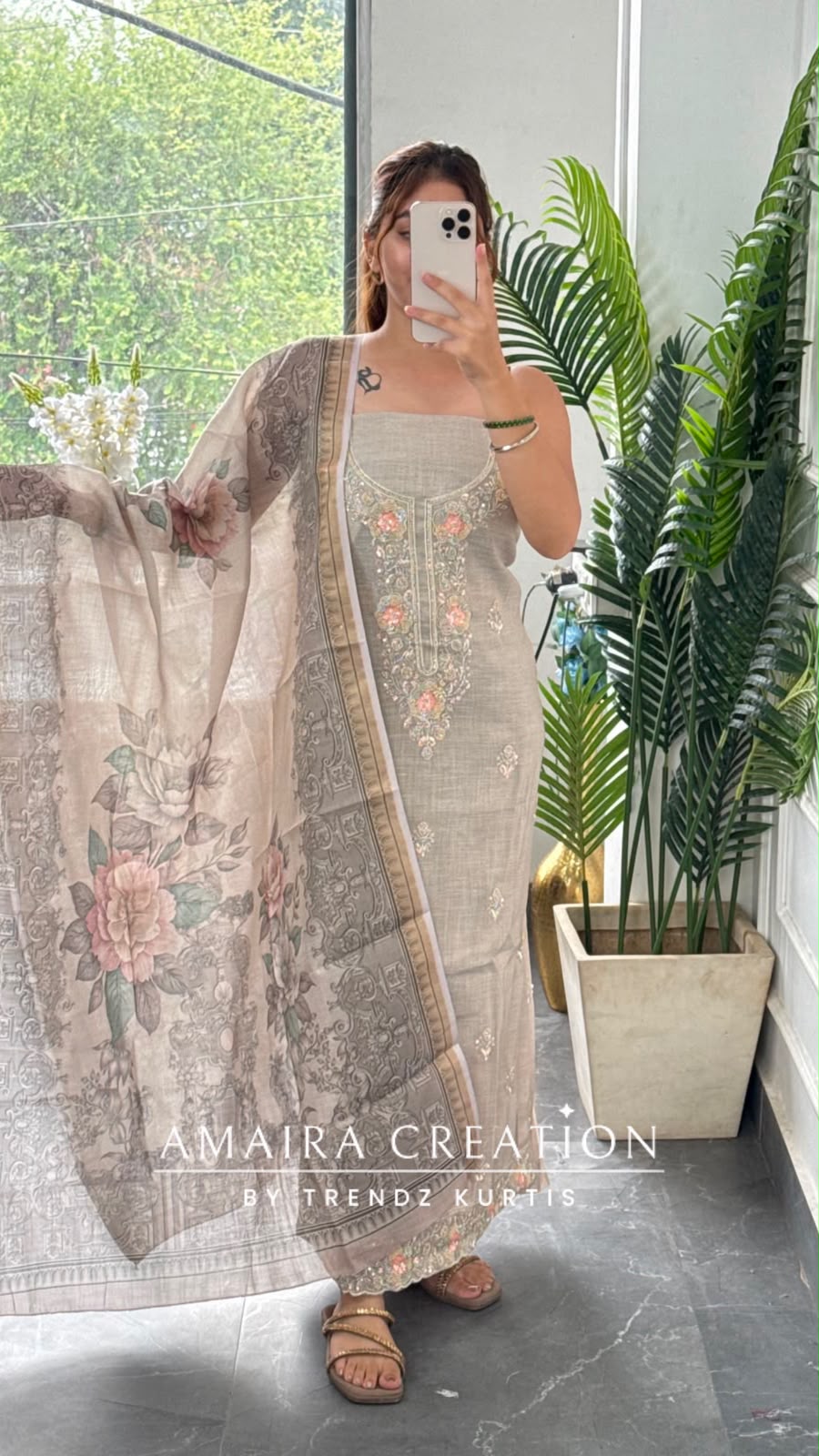 Premium Shimmer Silk Grey Colour Unstitched Suit With Silk Fabric Printed Dupatta