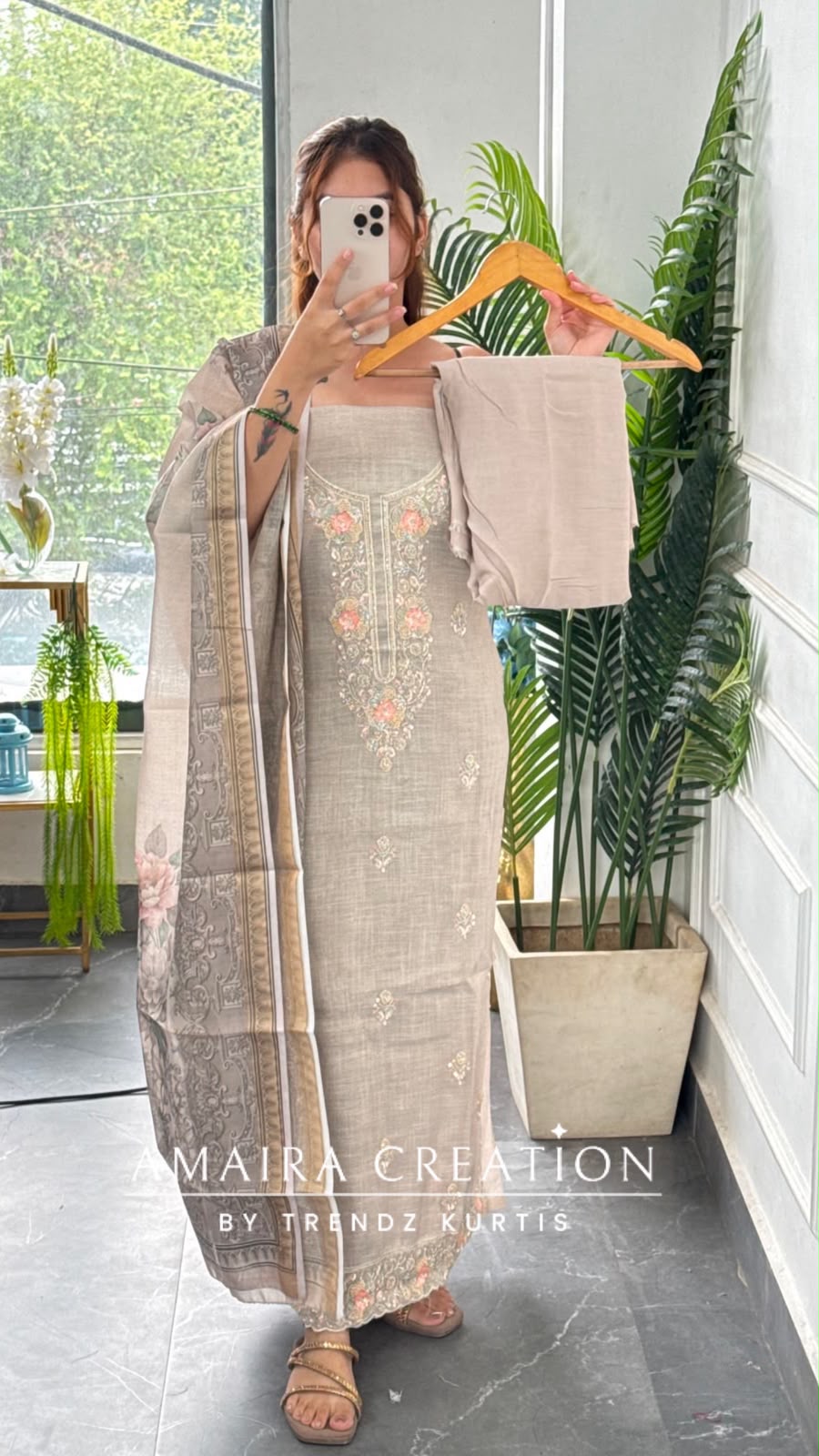 Premium Shimmer Silk Grey Colour Unstitched Suit With Silk Fabric Printed Dupatta