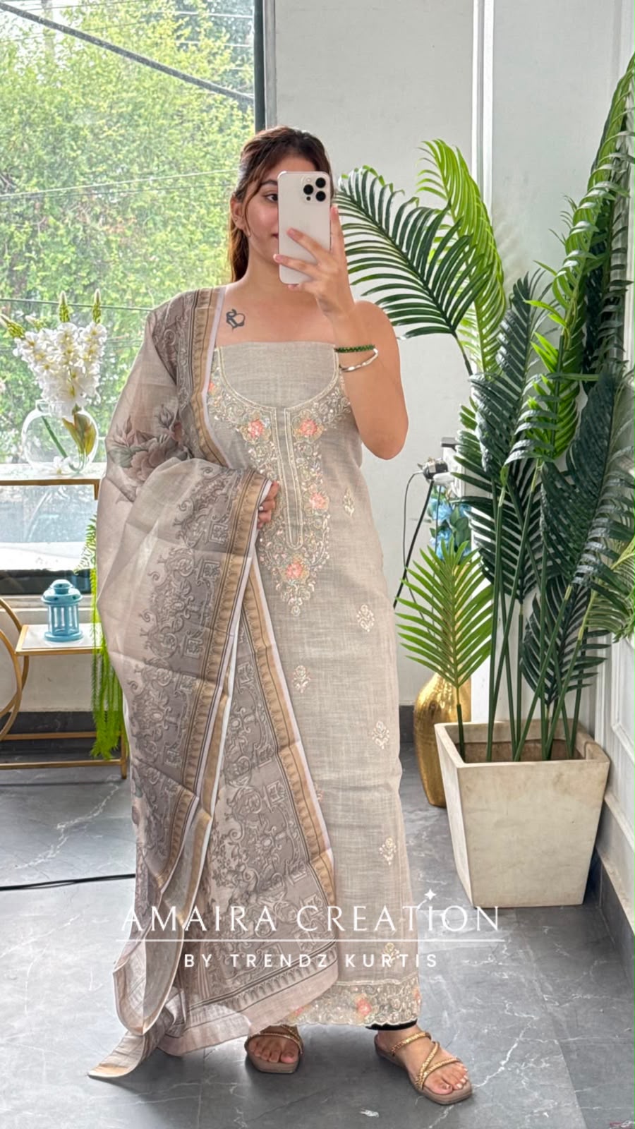 Premium Shimmer Silk Grey Colour Unstitched Suit With Silk Fabric Printed Dupatta