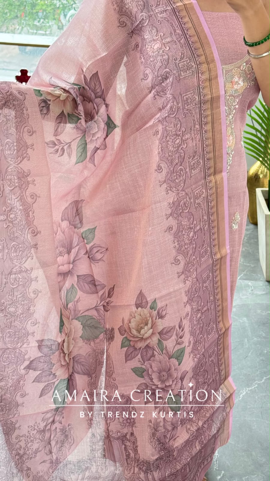 Premium Shimmer Silk Pink Colour Unstitched Suit With Silk Fabric Printed Dupatta