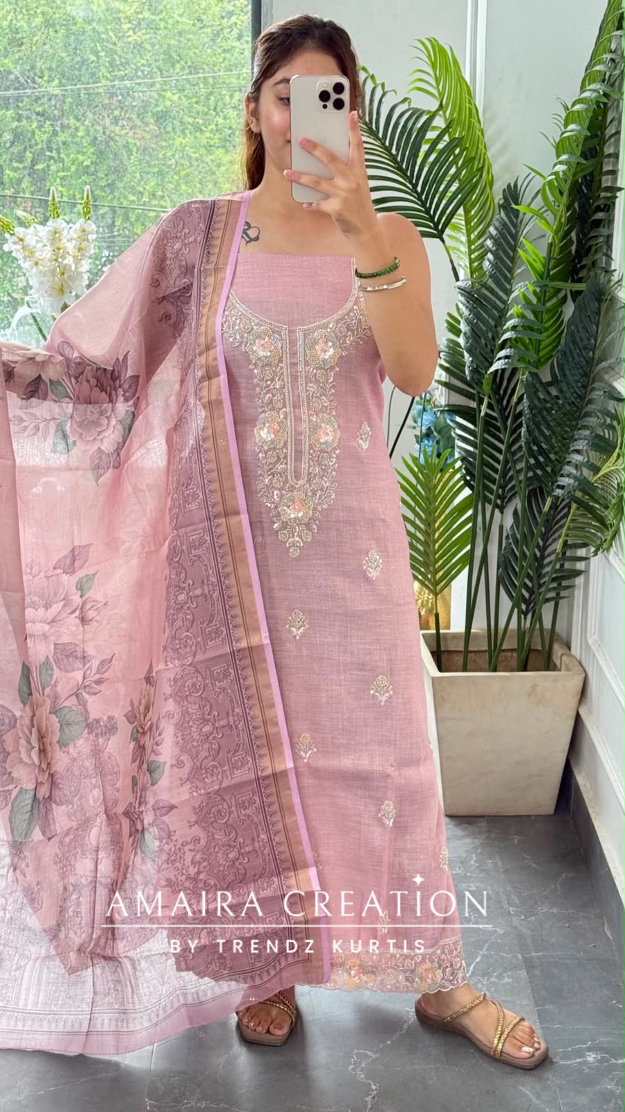 Premium Shimmer Silk Pink Colour Unstitched Suit With Silk Fabric Printed Dupatta