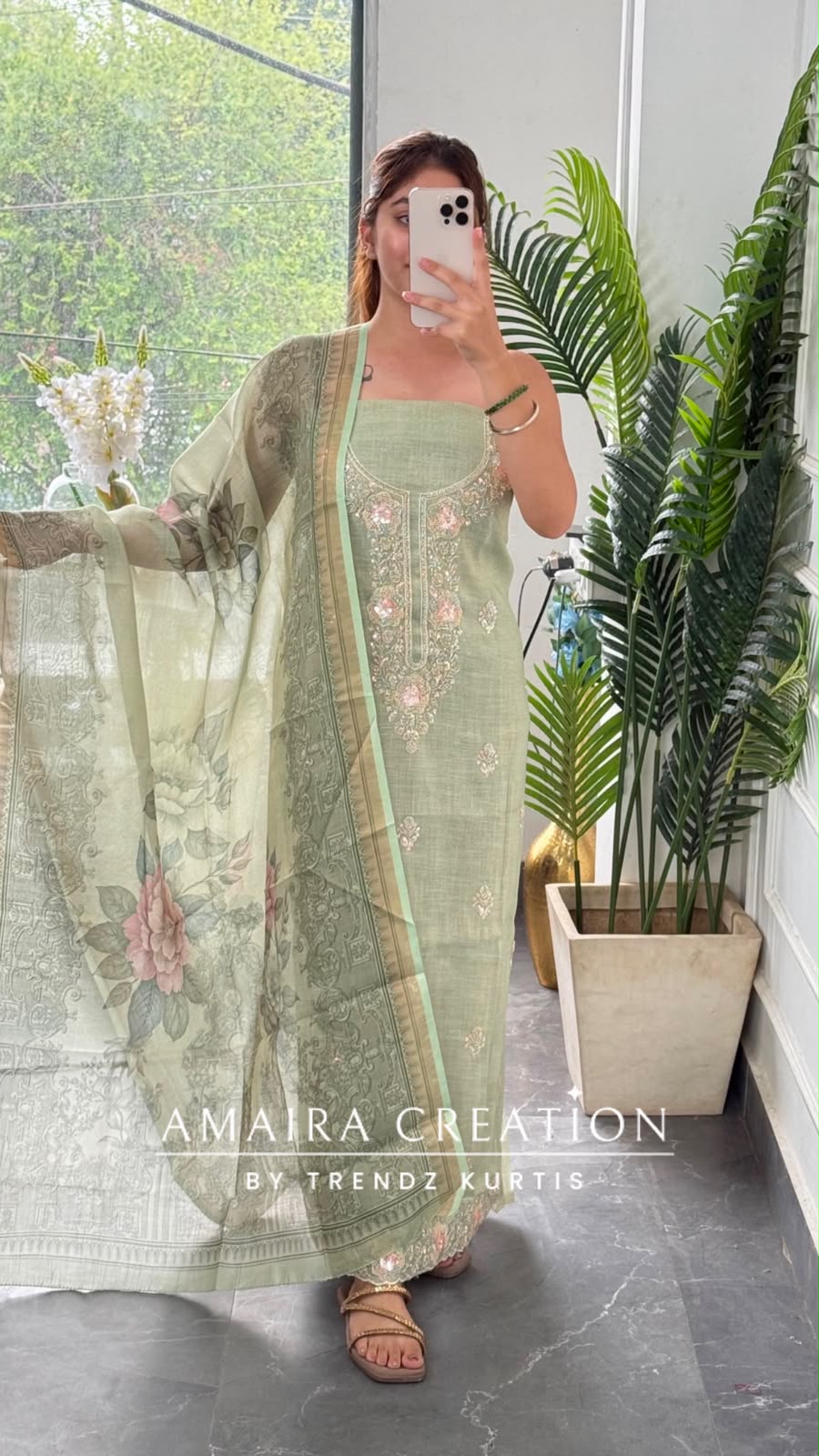 Premium Shimmer Silk Green Colour Unstitched Suit With Silk Fabric Printed Dupatta