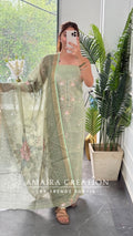 Premium Shimmer Silk Green Colour Unstitched Suit With Silk Fabric Printed Dupatta