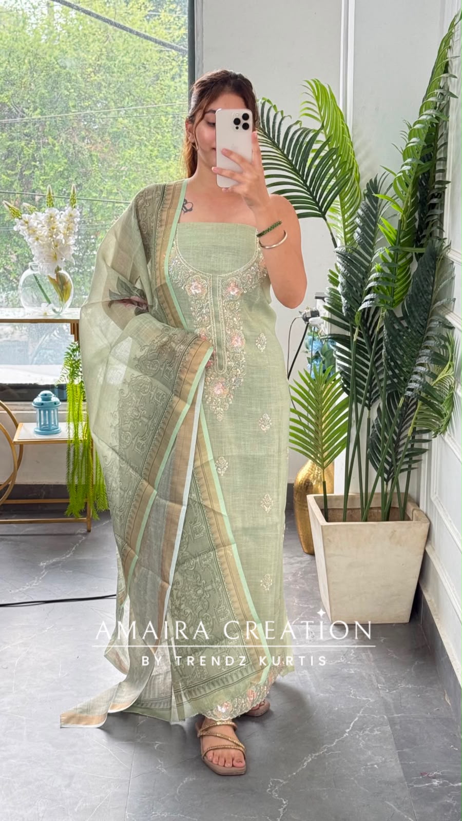 Premium Shimmer Silk Green Colour Unstitched Suit With Silk Fabric Printed Dupatta