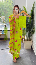 Premium Crepe Parrot Green Colour Bandez Print Unstitched Suit With Chiffon Dupatta