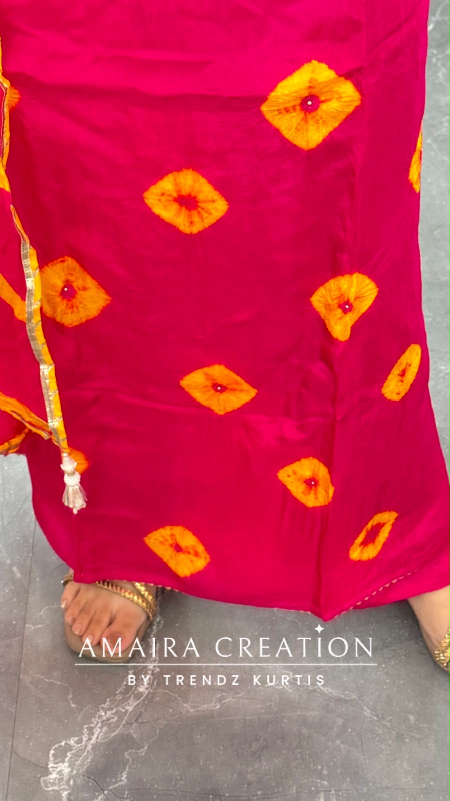 Premium Crepe Magenta Colour Bandez Print Unstitched Suit With Chiffon Dupatta