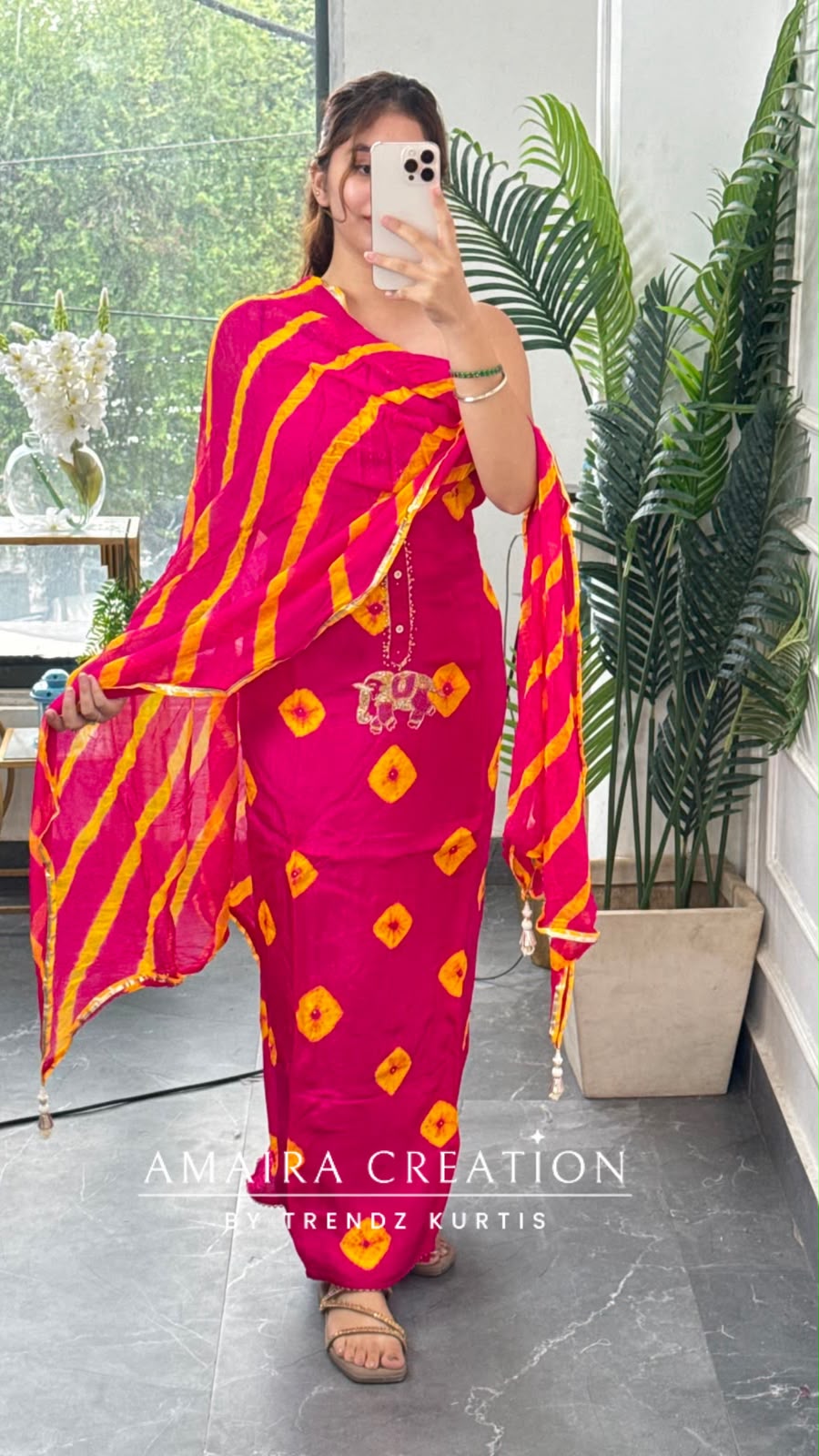 Premium Crepe Magenta Colour Bandez Print Unstitched Suit With Chiffon Dupatta
