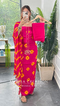 Premium Crepe Magenta Colour Bandez Print Unstitched Suit With Chiffon Dupatta