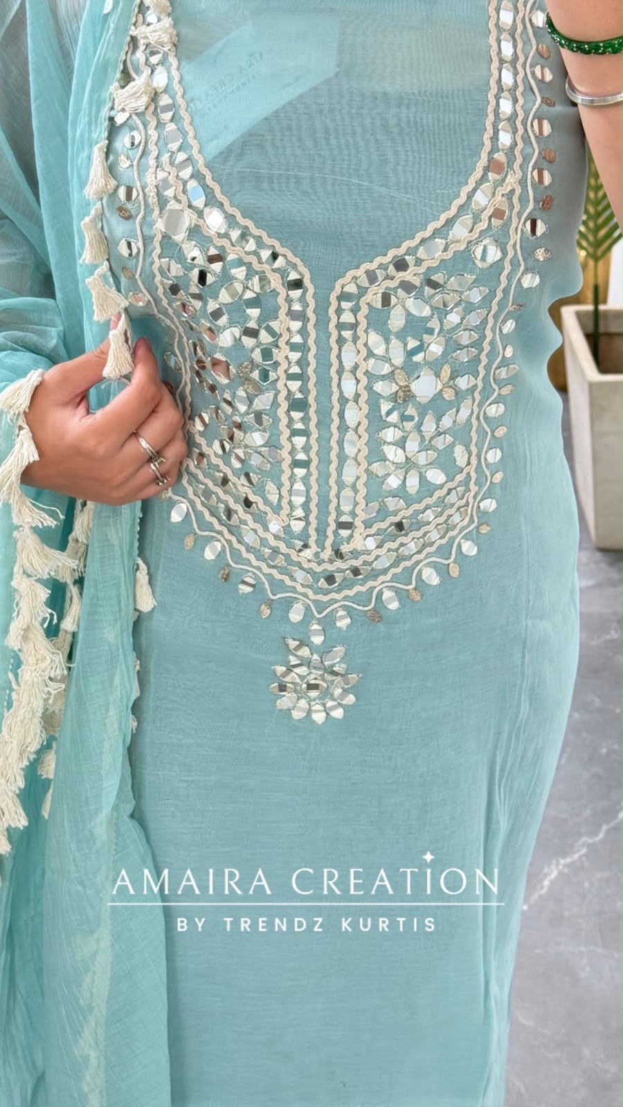 Premium Mul Chanderi Sky Blue Colour Beautiful Mirror Work Unstitched Suit