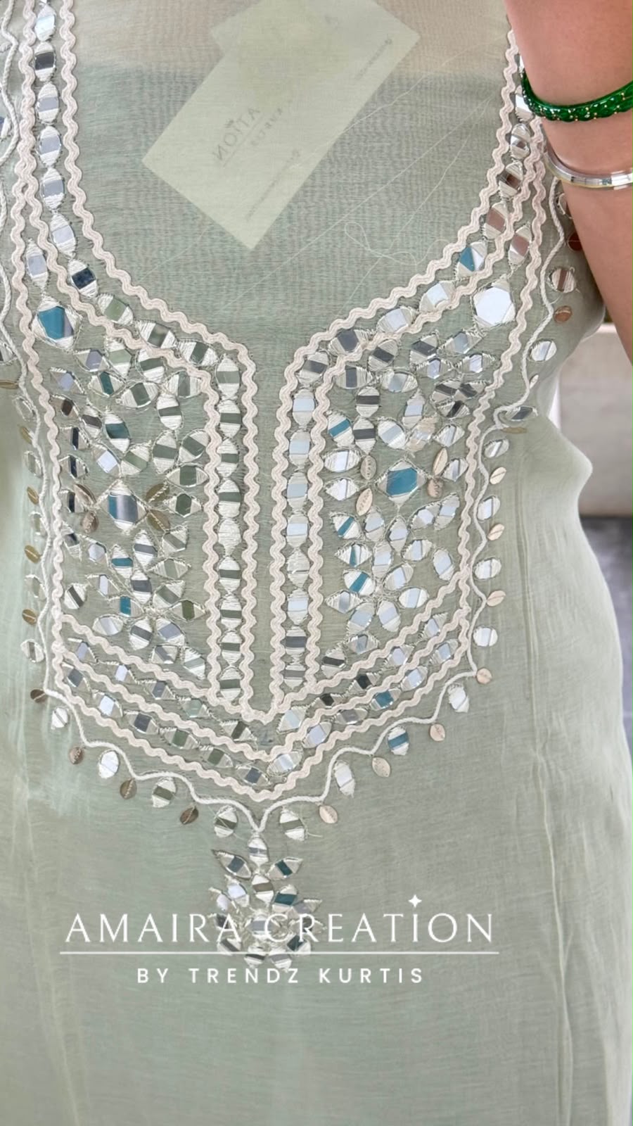Premium Mul Chanderi Green Colour Beautiful Mirror Work Unstitched Suit