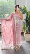 Premium Mul Chanderi Pink Colour Beautiful Mirror Work Unstitched Suit
