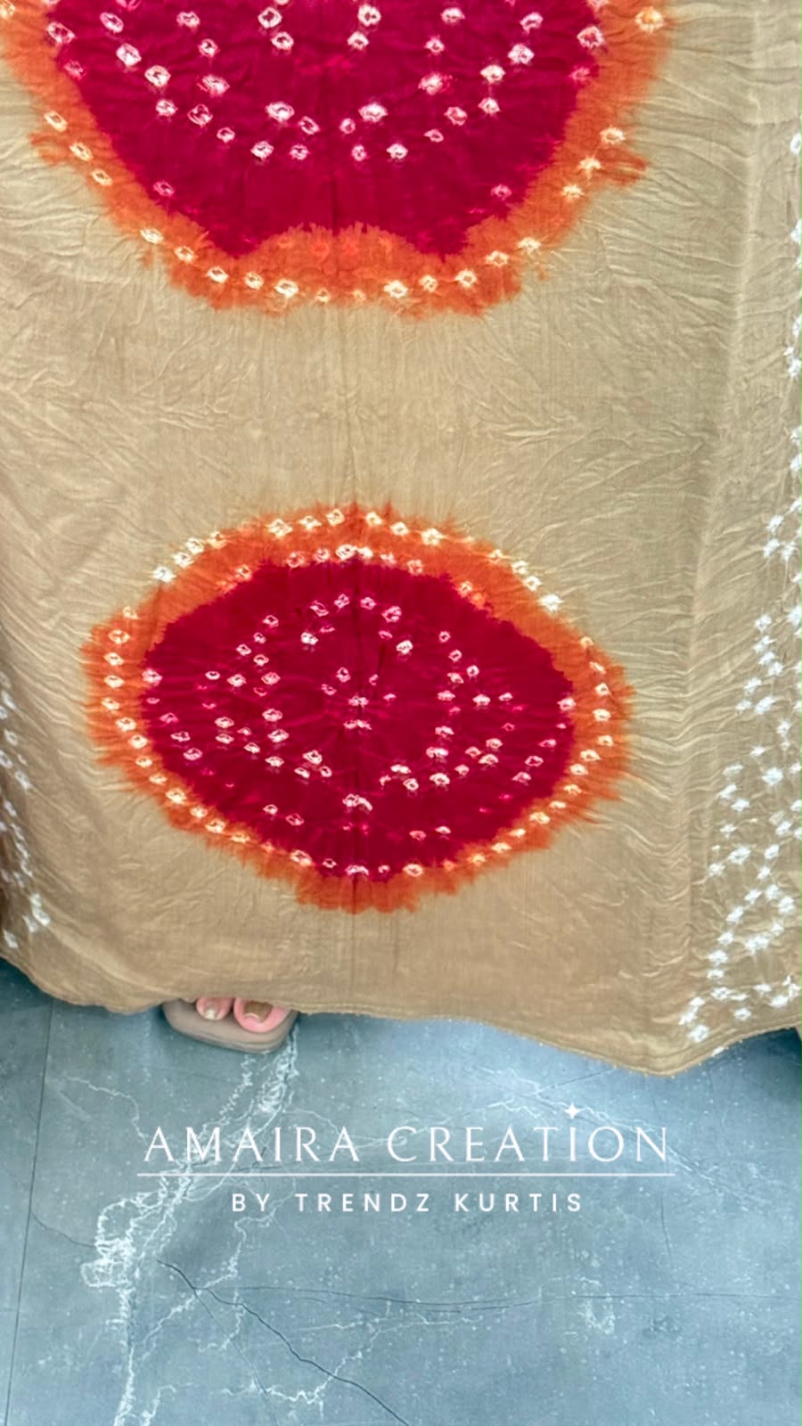 Premium Cotton Beige Maroon colour Bandhni detailing unstitch suit with beautiful dupatta.