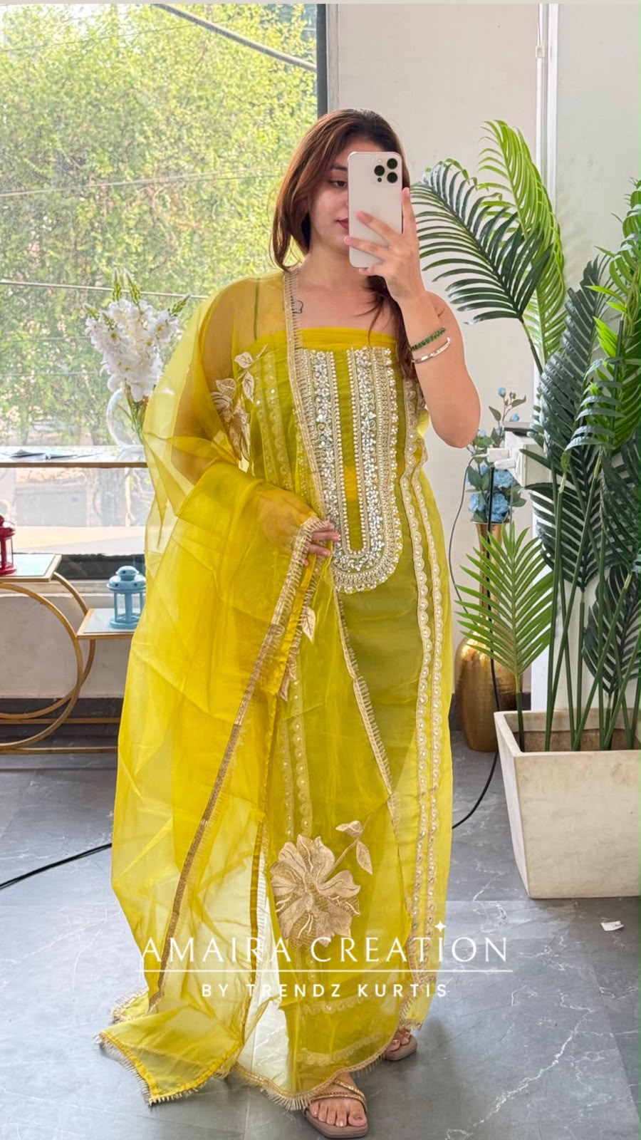 Premium Organza Fabric Neon Colour Beautiful Work Detailing & Zabardast Dupatta