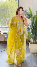 Premium Organza Fabric Neon Colour Beautiful Work Detailing & Zabardast Dupatta