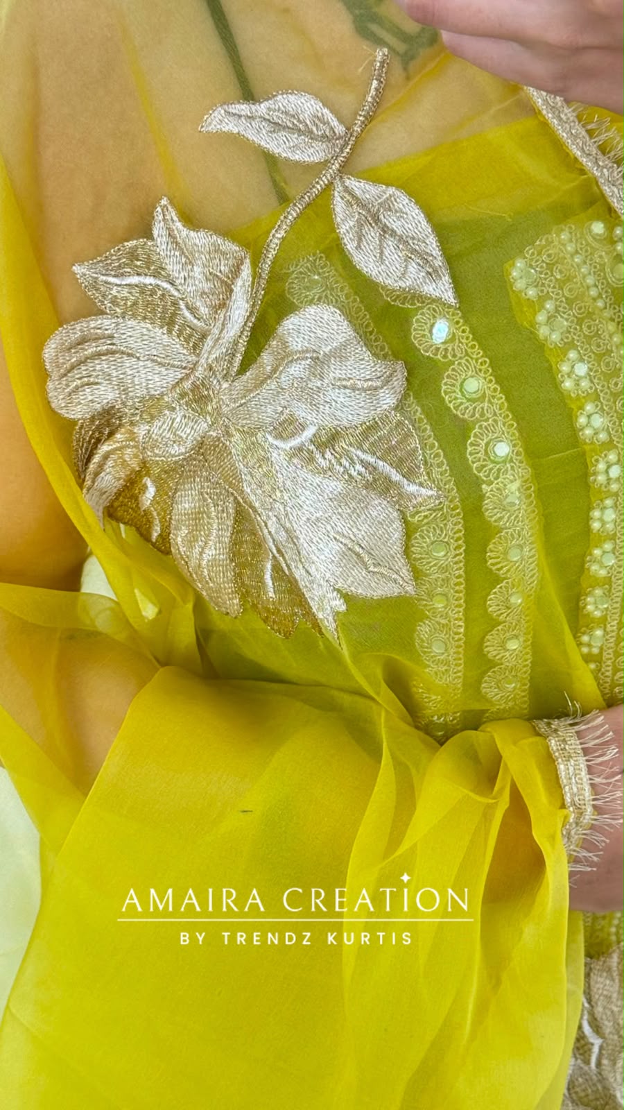 Premium Organza Fabric Neon Colour Beautiful Work Detailing & Zabardast Dupatta