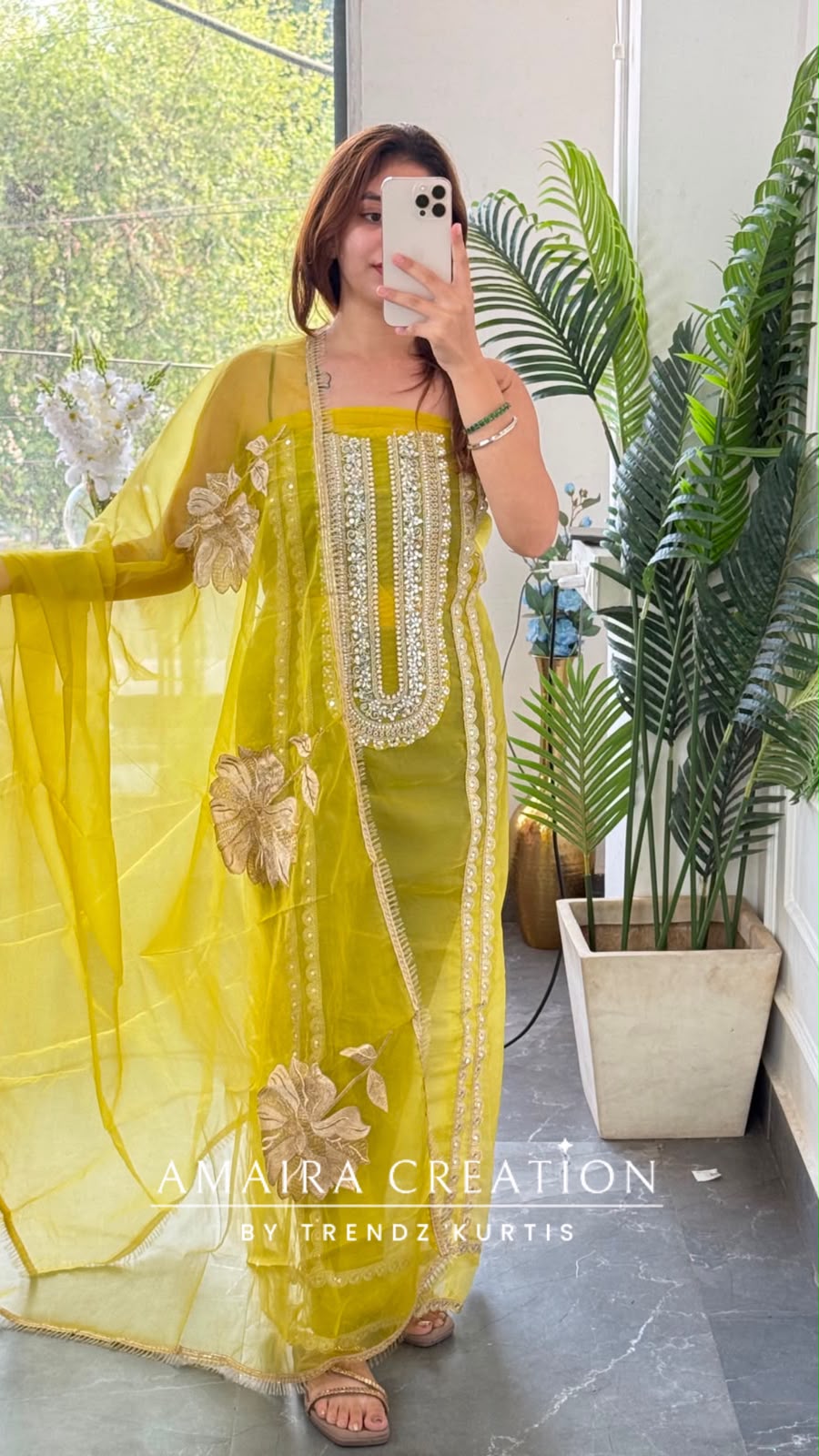 Premium Organza Fabric Neon Colour Beautiful Work Detailing & Zabardast Dupatta