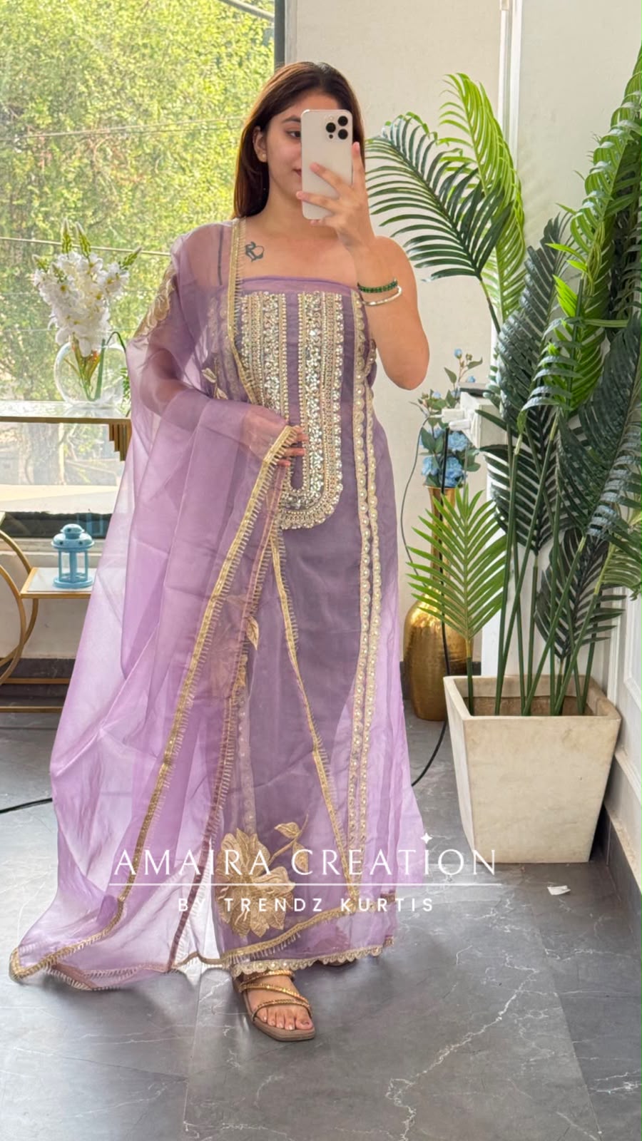 Premium Organza Fabric Lavender Colour Beautiful Work Detailing & Zabardast Dupatta