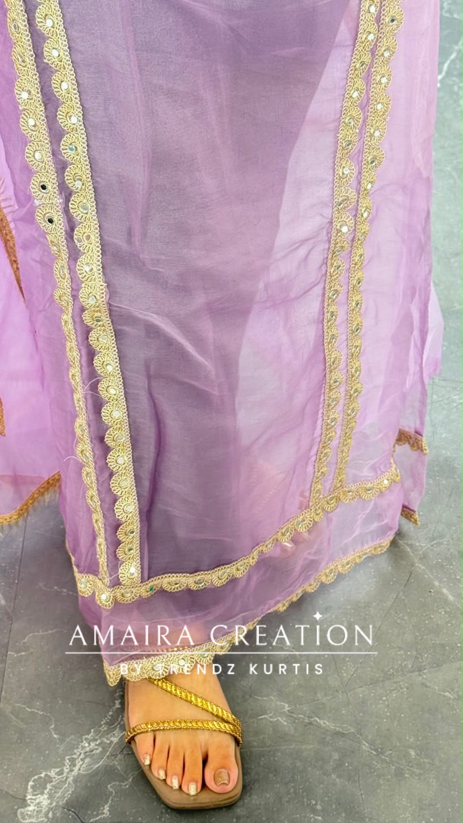 Premium Organza Fabric Lavender Colour Beautiful Work Detailing & Zabardast Dupatta