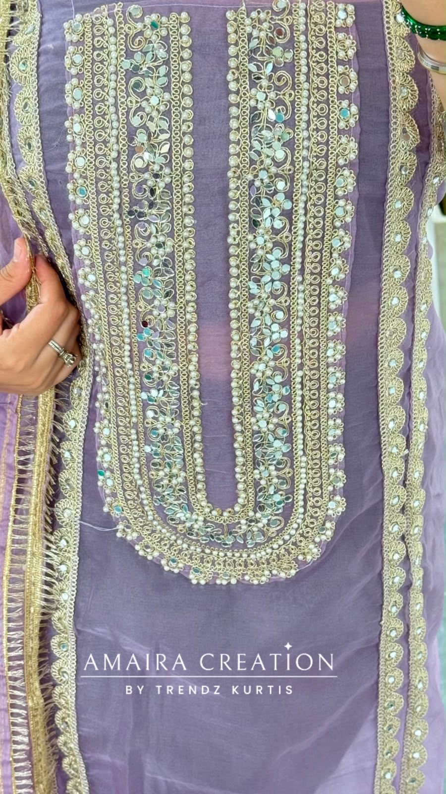Premium Organza Fabric Lavender Colour Beautiful Work Detailing & Zabardast Dupatta