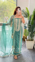 Premium Organza Fabric Sea Green Colour Beautiful Work Detailing & Zabardast Dupatta