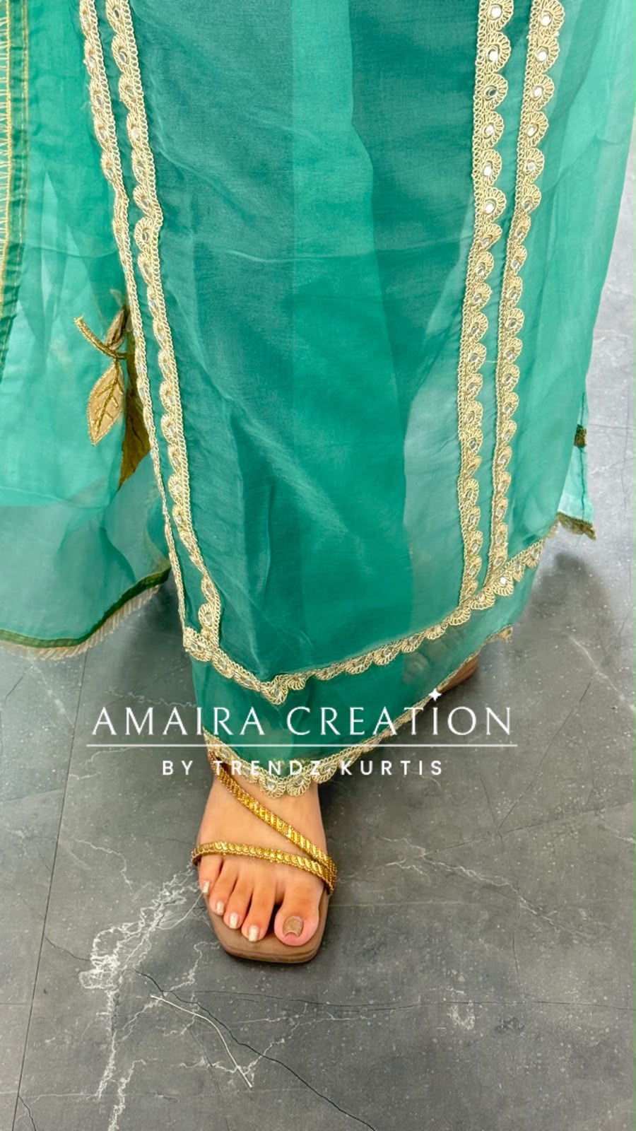 Premium Organza Fabric Sea Green Colour Beautiful Work Detailing & Zabardast Dupatta