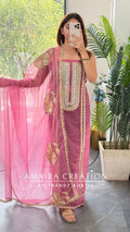 Premium Organza Fabric Dark Onion Colour Beautiful Work Detailing & Zabardast Dupatta