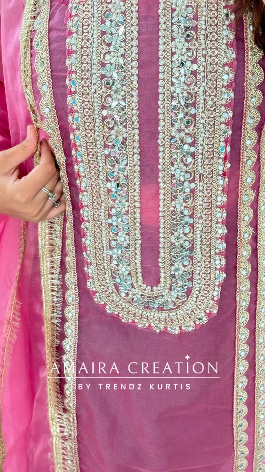 Premium Organza Fabric Dark Onion Colour Beautiful Work Detailing & Zabardast Dupatta