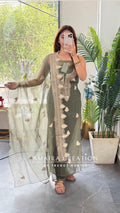 Premium Crush Organza Green Colour Nice Work Detailing Unstitch Suit