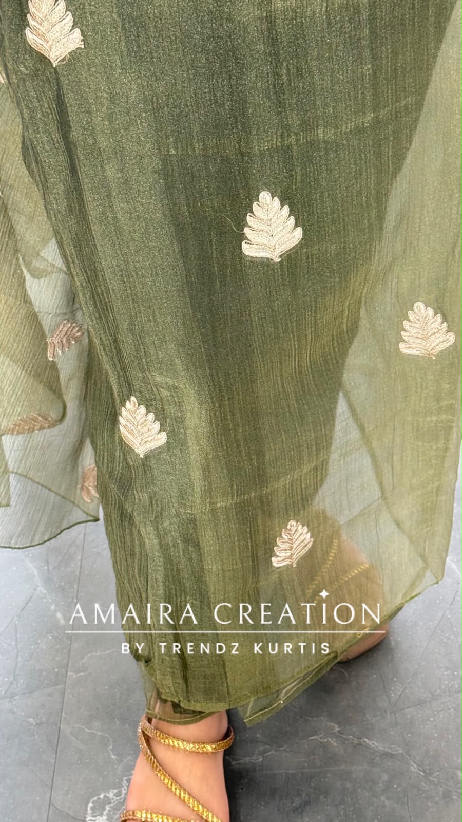 Premium Crush Organza Green Colour Nice Work Detailing Unstitch Suit