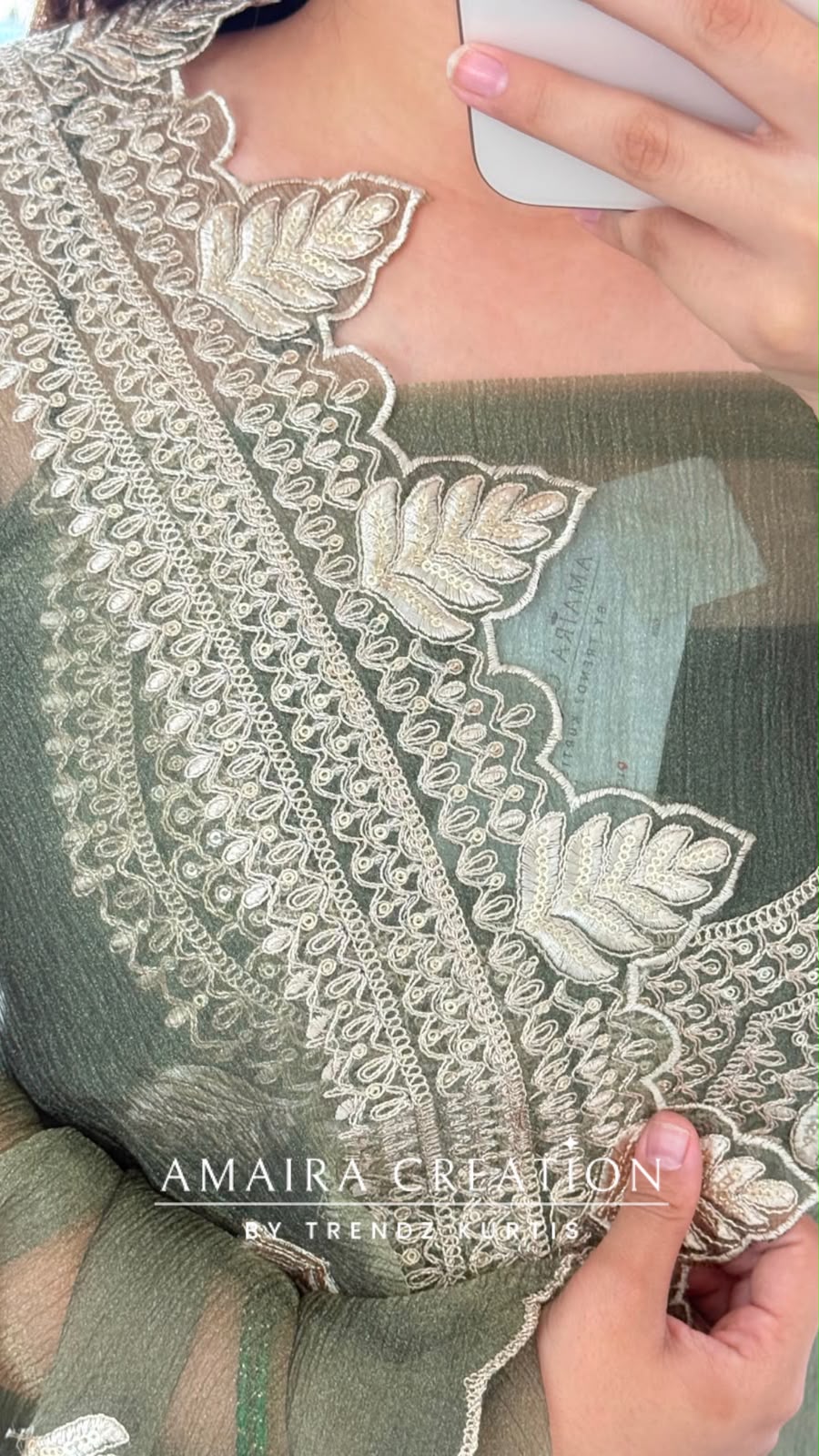 Premium Crush Organza Green Colour Nice Work Detailing Unstitch Suit
