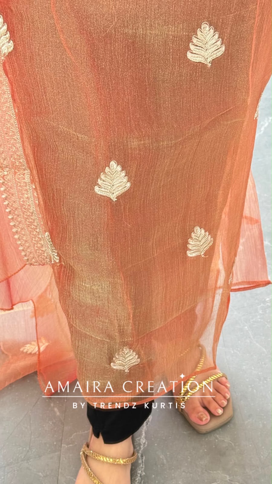 Premium Crush Organza Peach Colour Nice Work Detailing Unstitch Suit