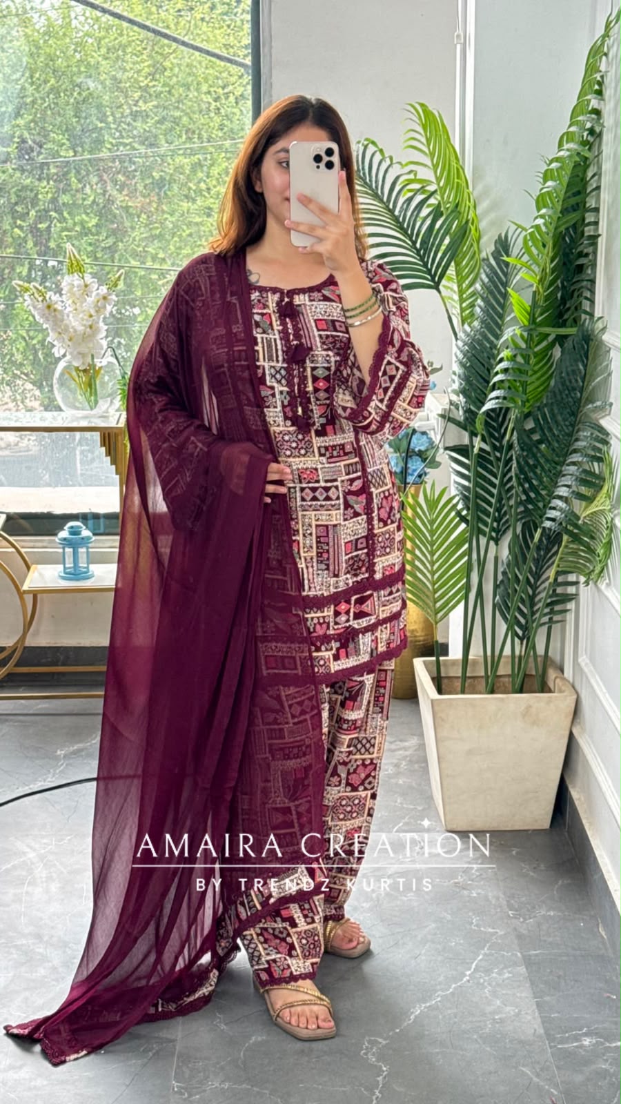 Zaitoon (Farsi Salwar Set) (Wine Colour)
