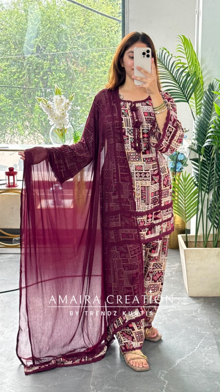 Zaitoon (Farsi Salwar Set) (Wine Colour)