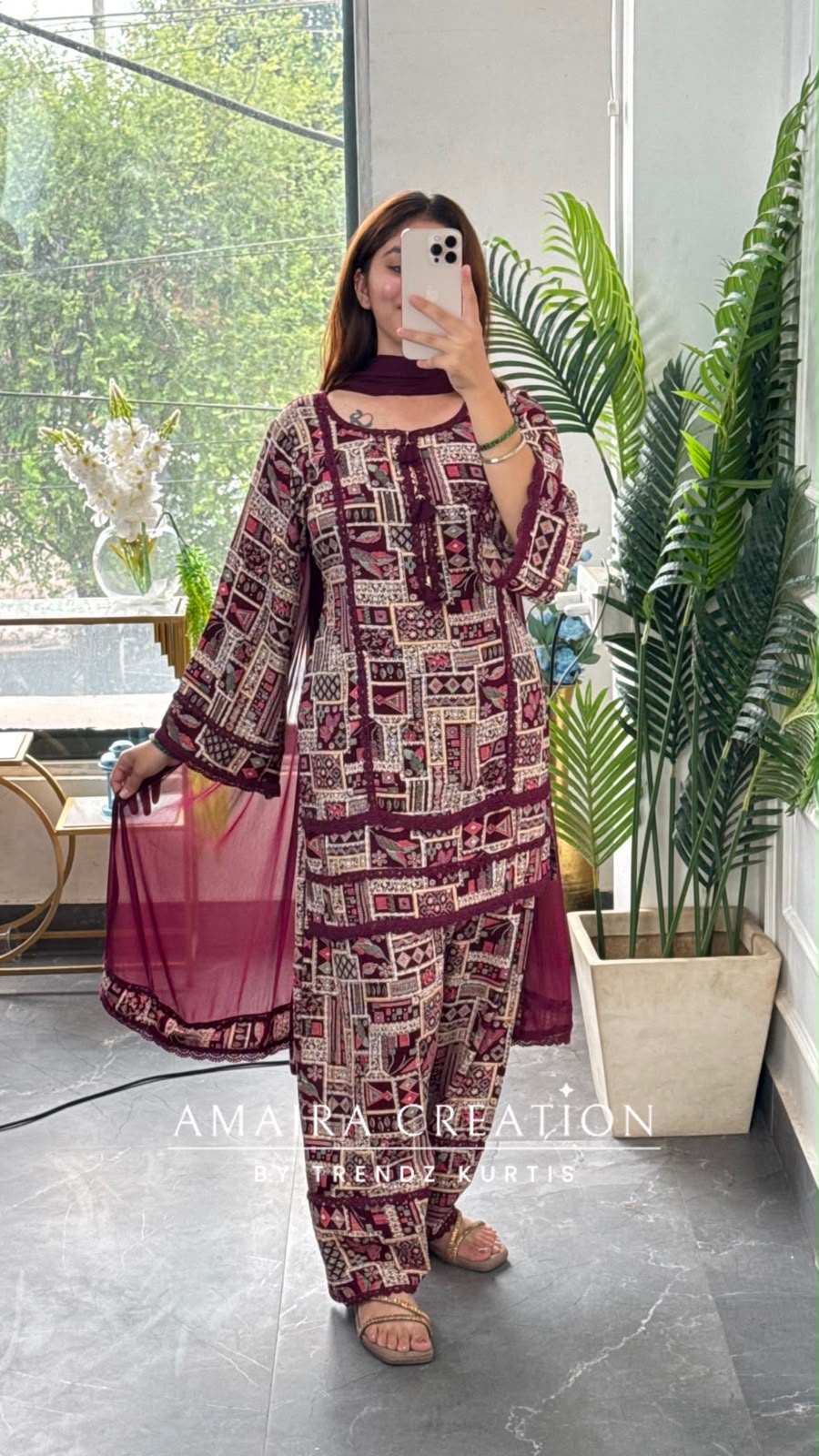 Zaitoon (Farsi Salwar Set) (Wine Colour)