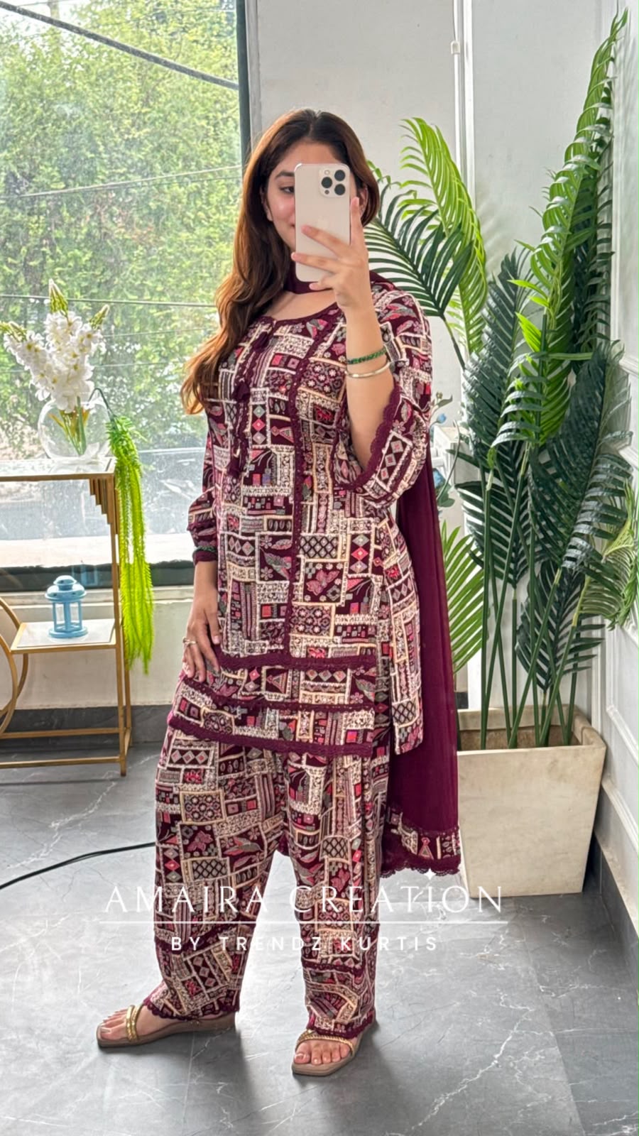 Zaitoon (Farsi Salwar Set) (Wine Colour)