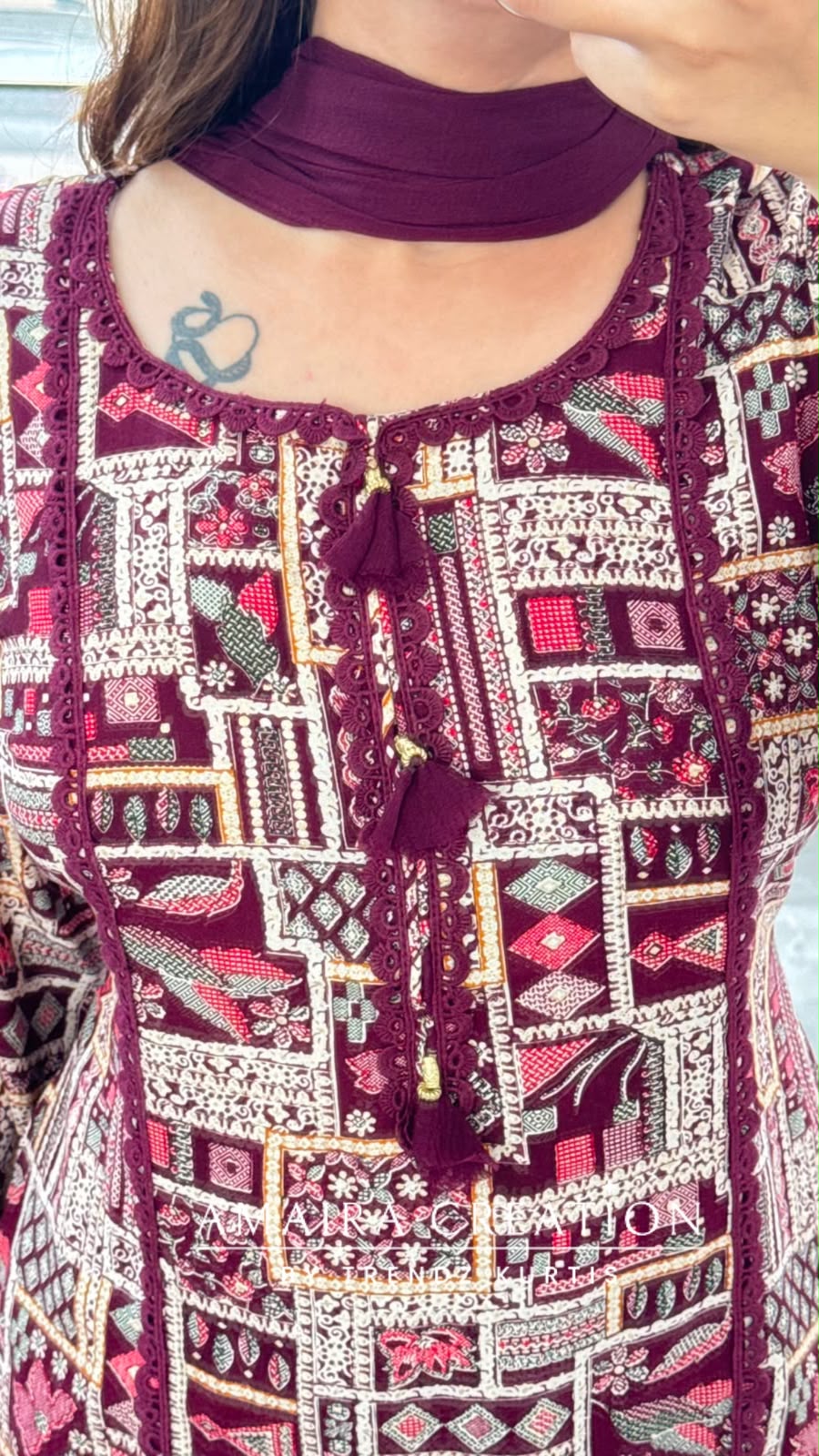 Zaitoon (Farsi Salwar Set) (Wine Colour)
