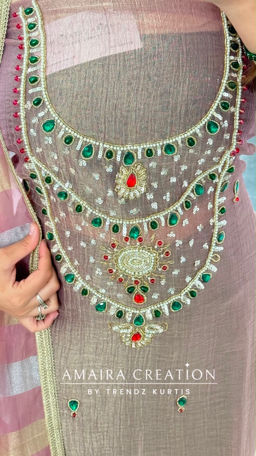 Premium Crush Glass Tissue Light Onion Colour Designer Neck Pattern Unstitched Suit