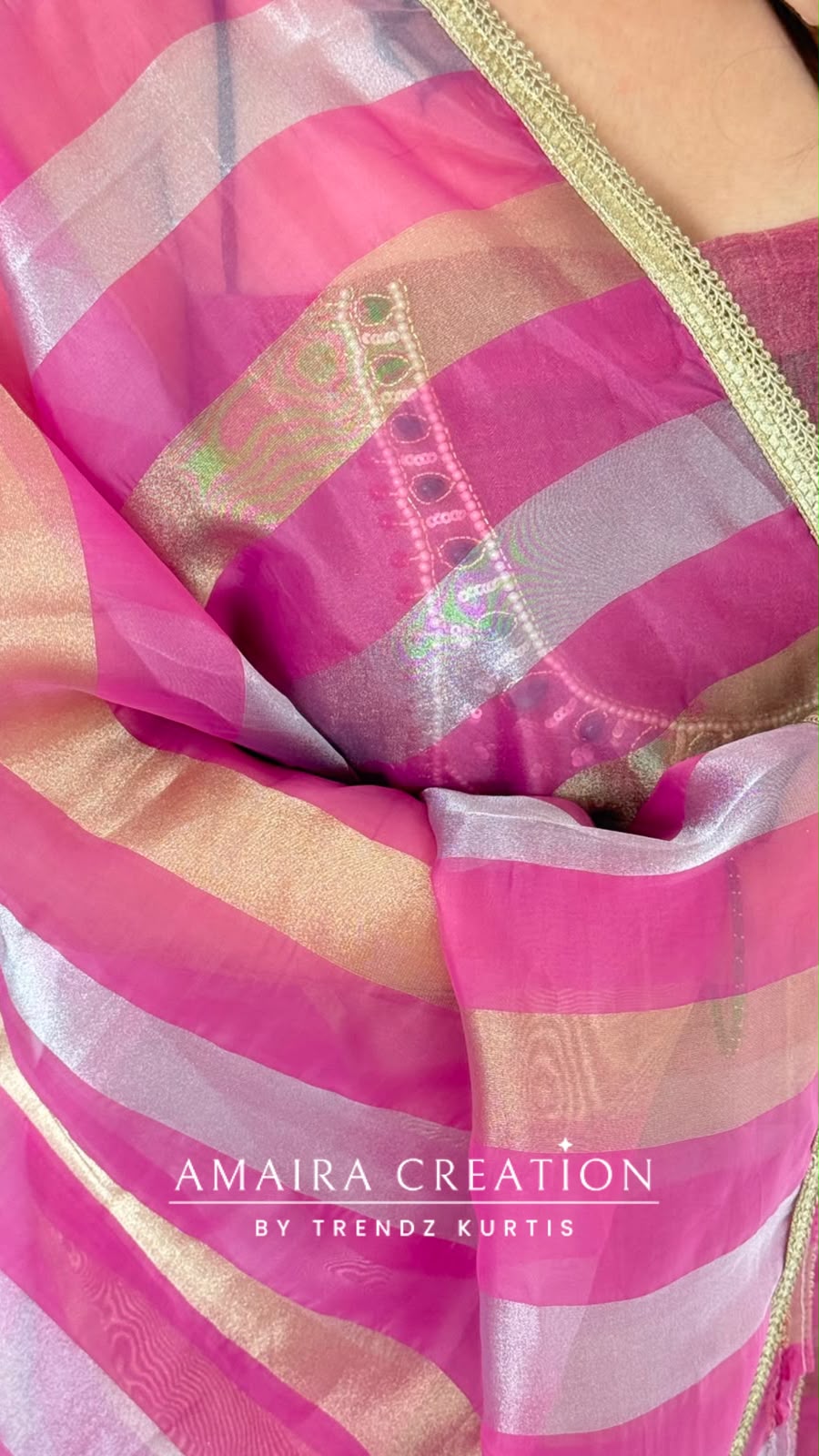 Premium Crush Glass Tissue Light Dark Onion Colour Designer Neck Pattern Unstitched Suit