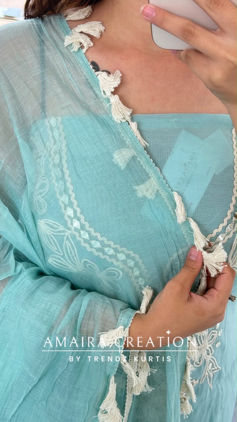 Premium Mul Chanderi Sky Blue Colour Beautiful Thread & Mirror Work Detailing Unstitched Suit