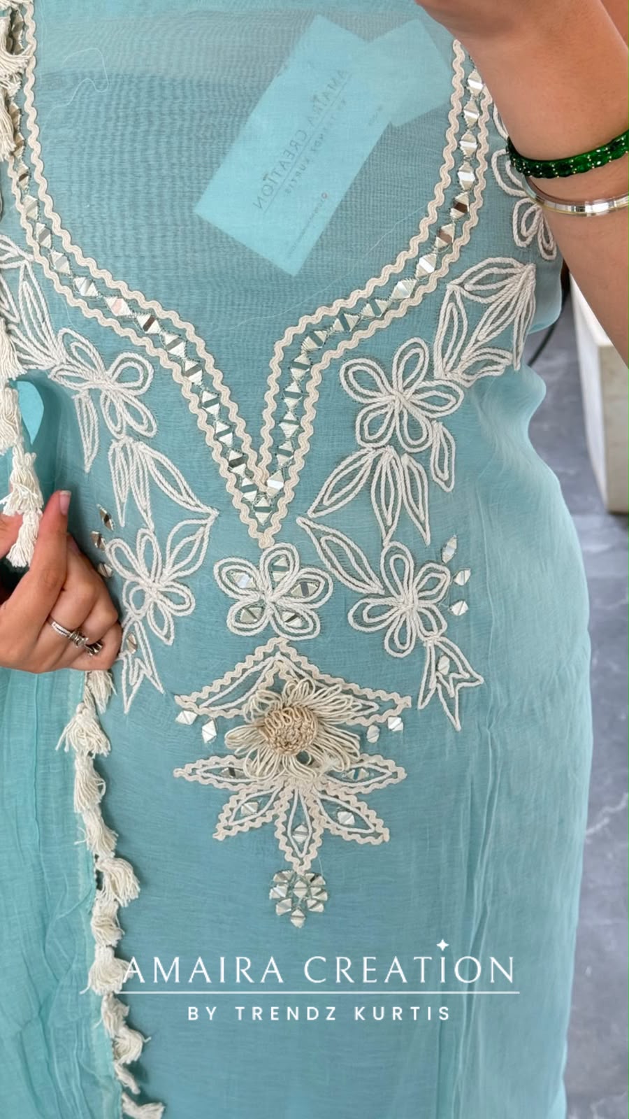 Premium Mul Chanderi Sky Blue Colour Beautiful Thread & Mirror Work Detailing Unstitched Suit