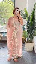 Premium Mul Chanderi Colour Peach Beautiful Thread & Mirror Work Detailing Unstitched Suit