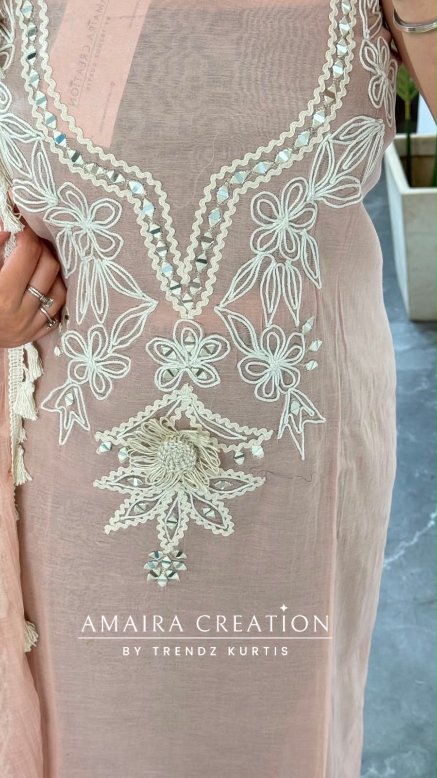 Premium Mul Chanderi Colour Peach Beautiful Thread & Mirror Work Detailing Unstitched Suit