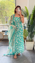 Premium Kota Doria Polka Dot Pattern Sea Green Colour Unstitch Suit
