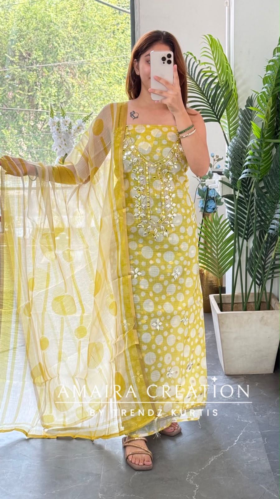 Premium Kota Doria Polka Dot Pattern Neon Colour Unstitch Suit