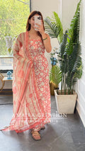 Premium Kota Doria Polka Dot Pattern Peach Colour Unstitch Suit