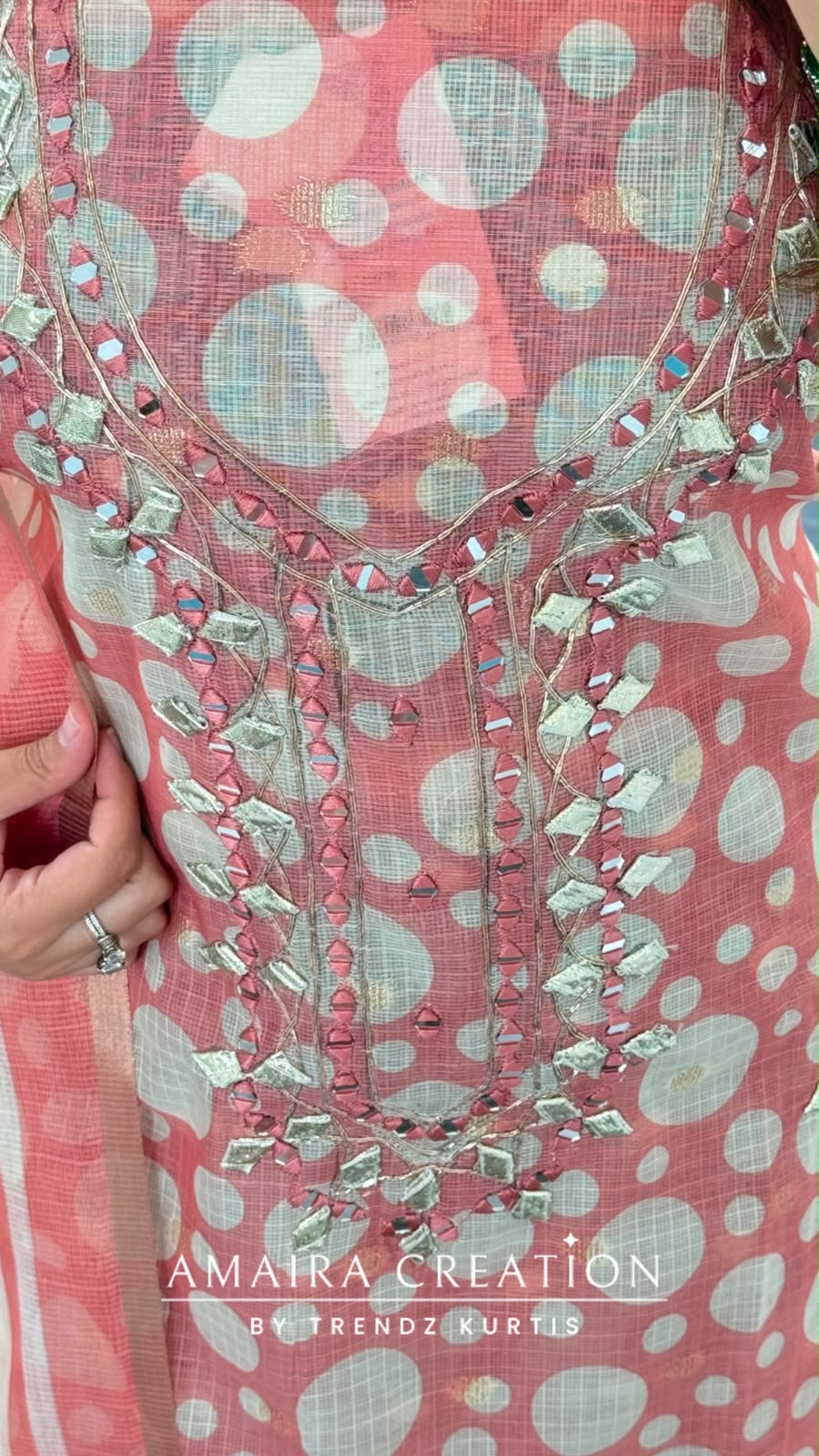 Premium Kota Doria Polka Dot Pattern Peach Colour Unstitch Suit