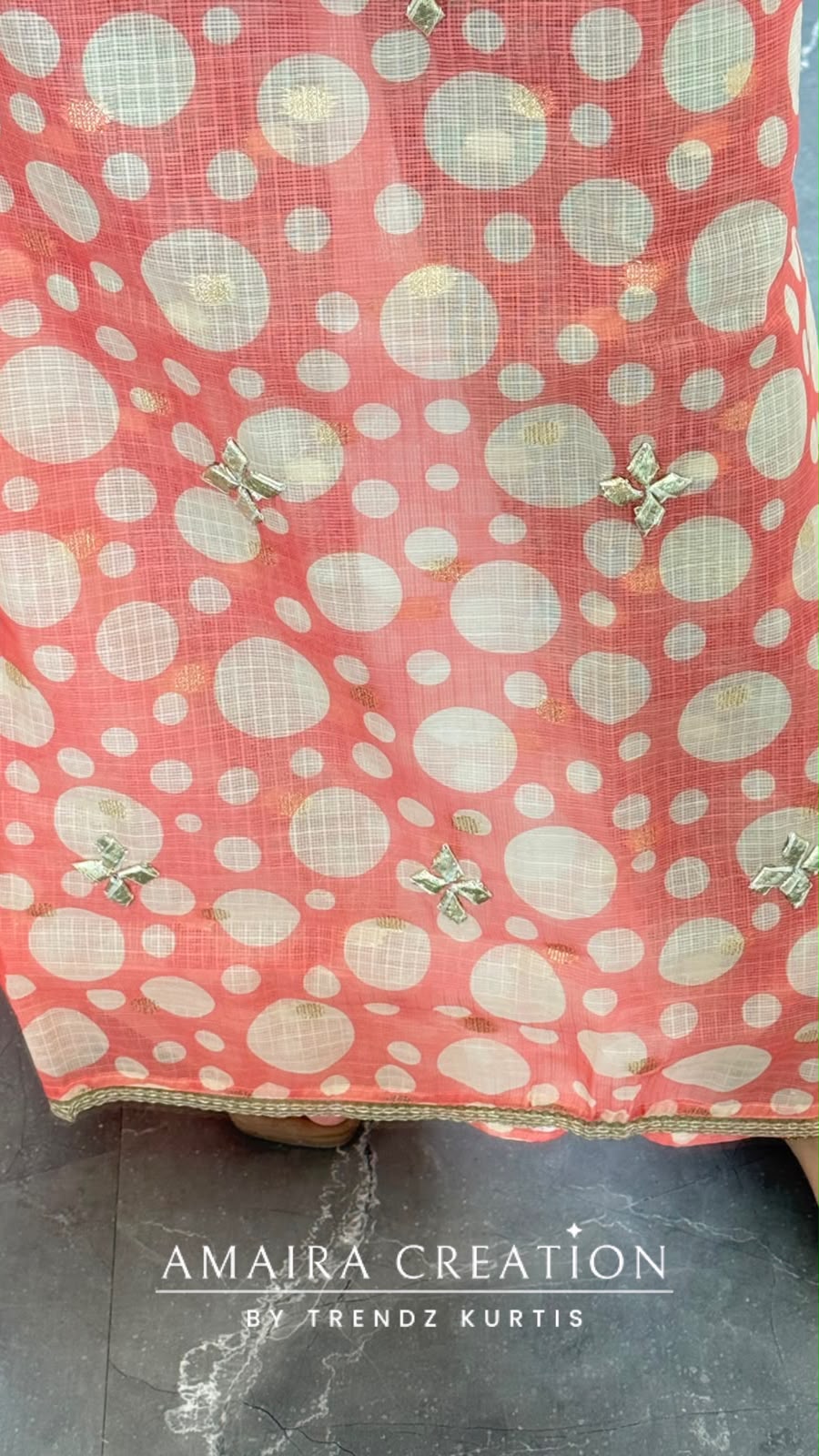 Premium Kota Doria Polka Dot Pattern Peach Colour Unstitch Suit