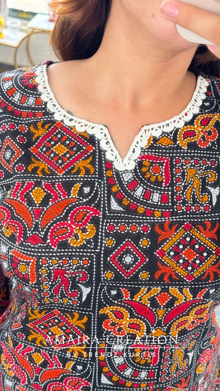 Ethnic Multi Coloured Patchwork Print Short Kurti with Back Knot Dori